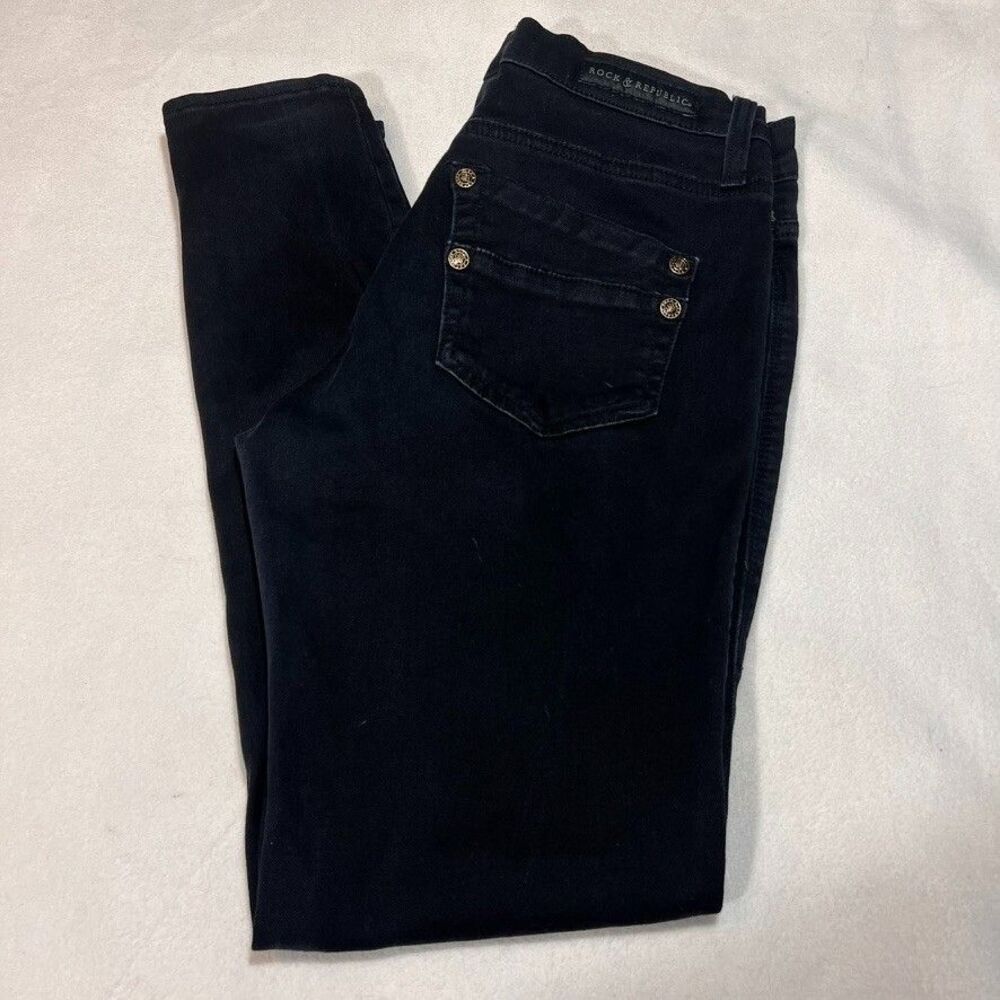 NEW Rock & Republic Skinny Jeans Women's 10 Black Cotton Blend Zip Fly